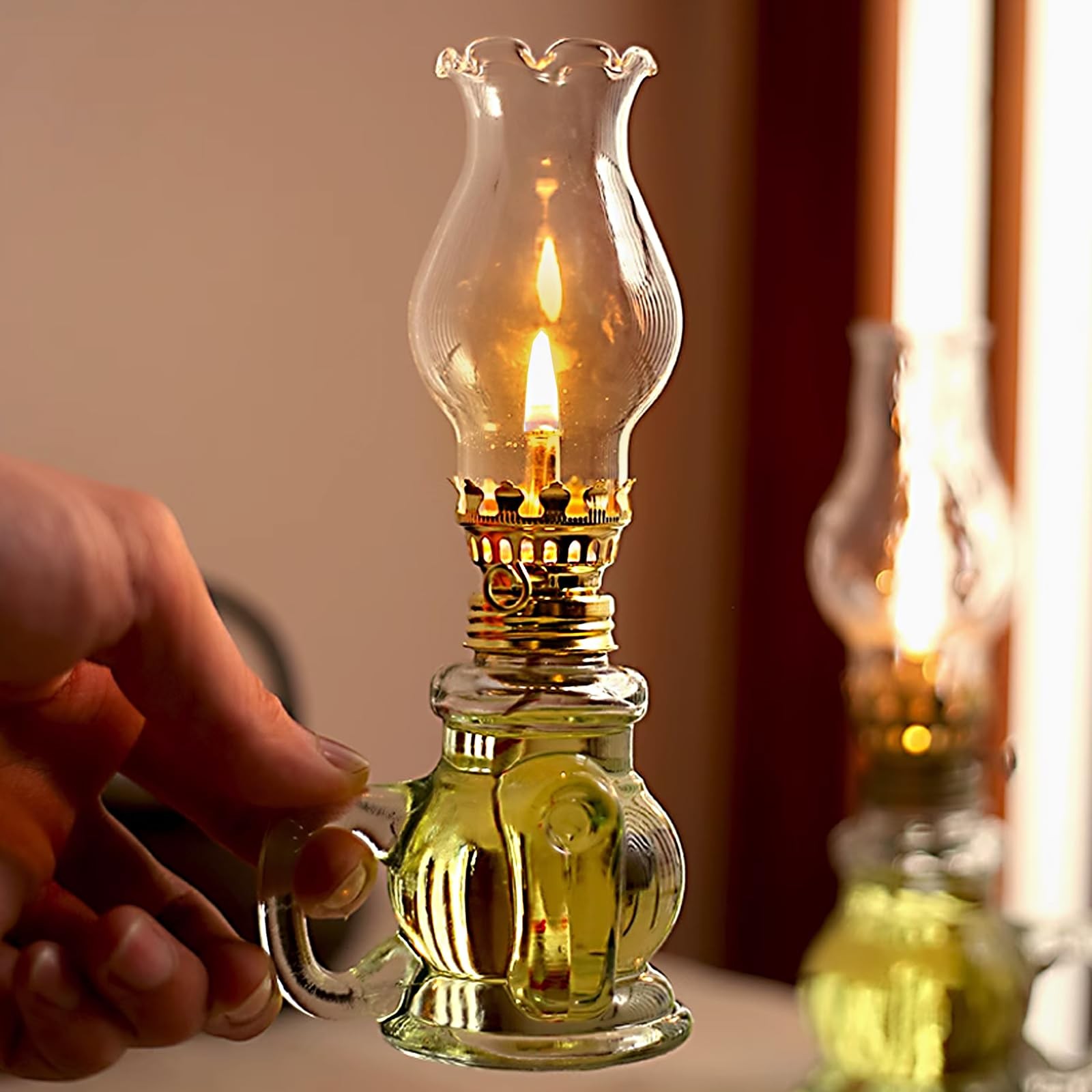 2PCS Chamber Oil Lamp Glass Kerosene Lamps, Vintage Lamps for Clear