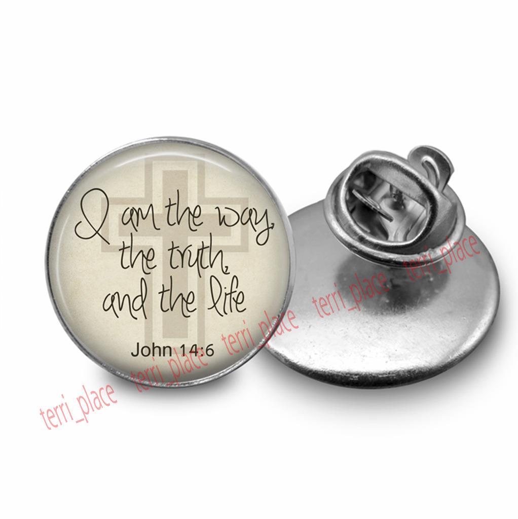 Bible Quote John 14:6 Tie Tack Brooch Pin 20m Glass Dome Religious Jewelry