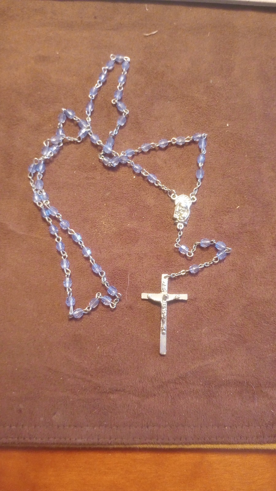 VINTAGE CATHOLIC ROSARY LIGHT BLUE BEADS 24 Inch
