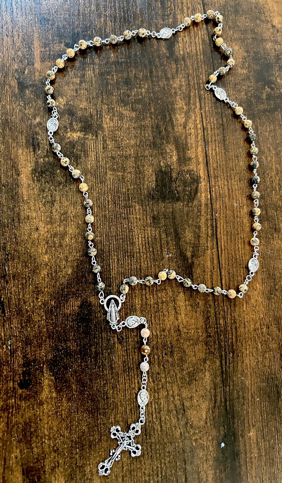 Catholic Prayer Beads 6mm Leopard Skin Jasper Rosary Necklace Beads