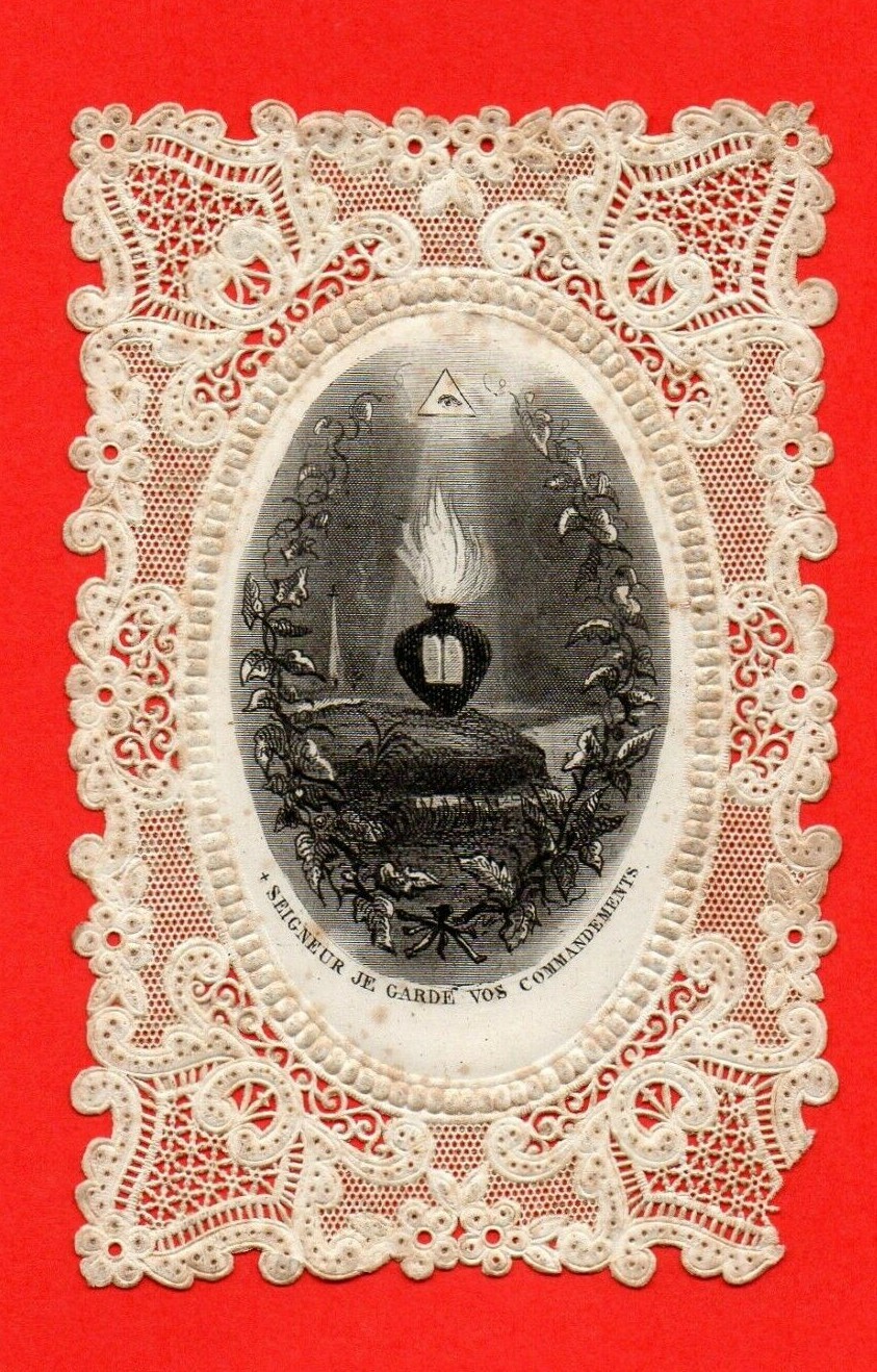 Religious Pious Image Lace Paper Antique 19th Century EB79