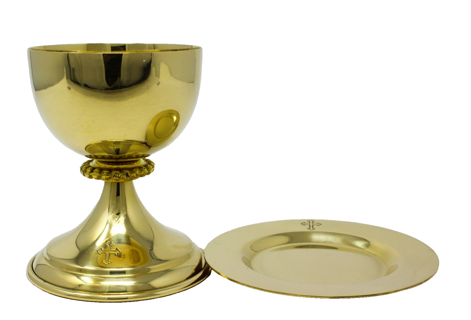 Brass Chalice Cup, Lidded Ciborium With Cross Top and Paten Vessel Church Set