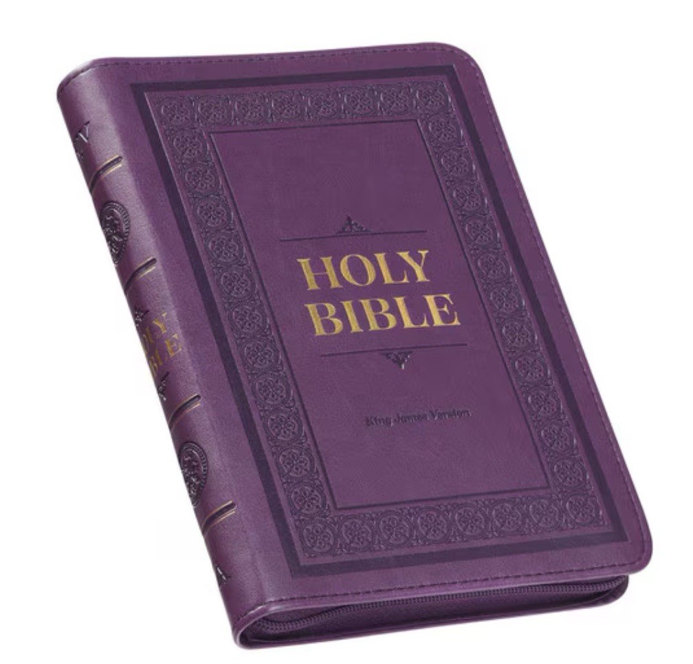 Iris Purple Faux Leather Compact King James Version Bible with Zippered Closure