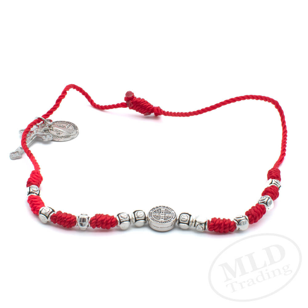 Adjustable Saint St Benedict Medal Red Cord Rosary Bracelet – Unisex