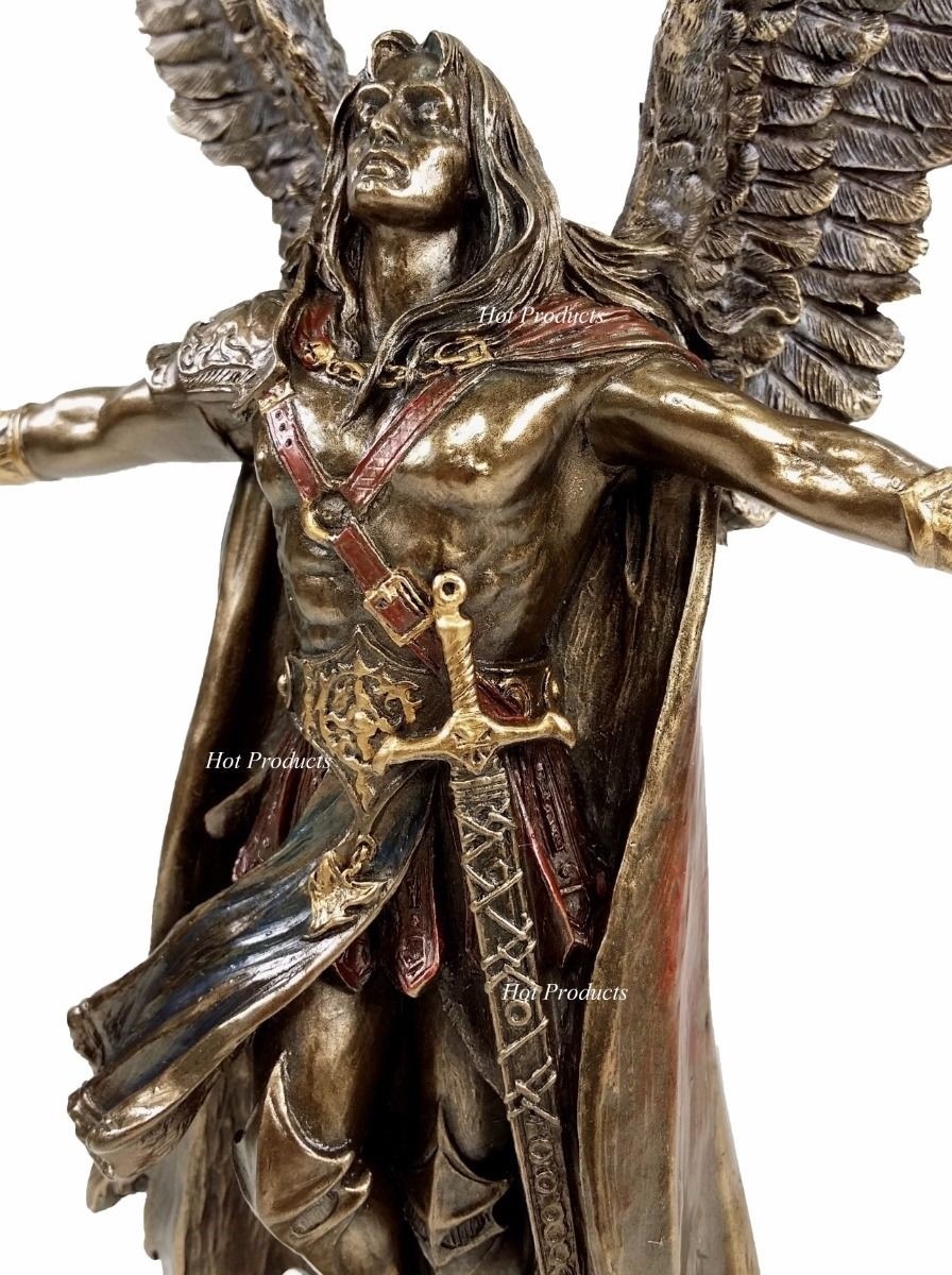 11″ Ascending Saint Michael Angel Statue / Sculpture Antique Bronze Color