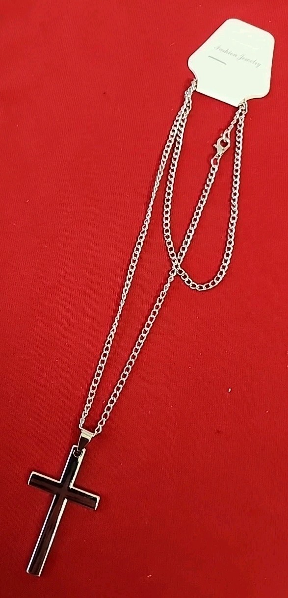 Stainless Steel Catholic 2″ Cross Pendant Necklace With 22″ Chain