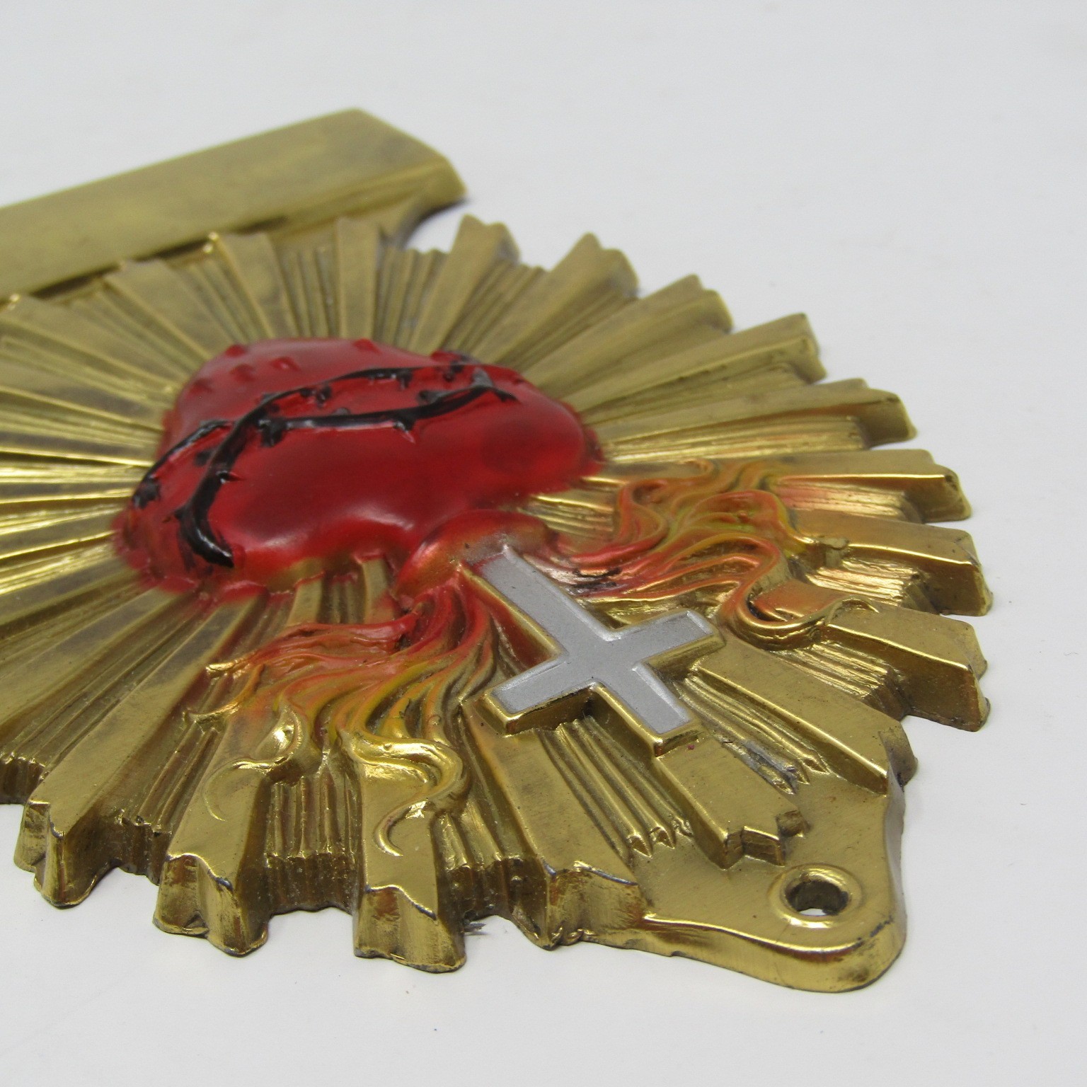 Vintage Sacred Heart of Jesus Metal Casket Plaque 3.25″ x 5.25″ Christian Decor