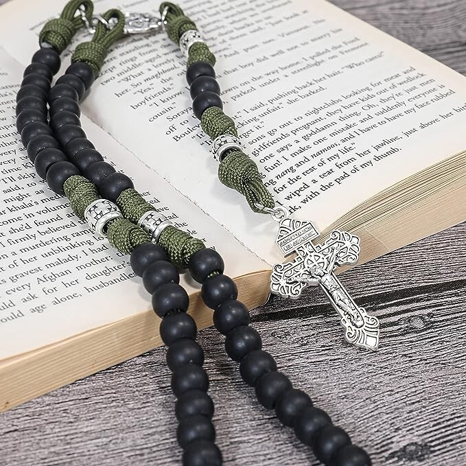 St Michael Paracord Rosary Rugged Beaded Cord Necklace Catholic Pardon Crucifix