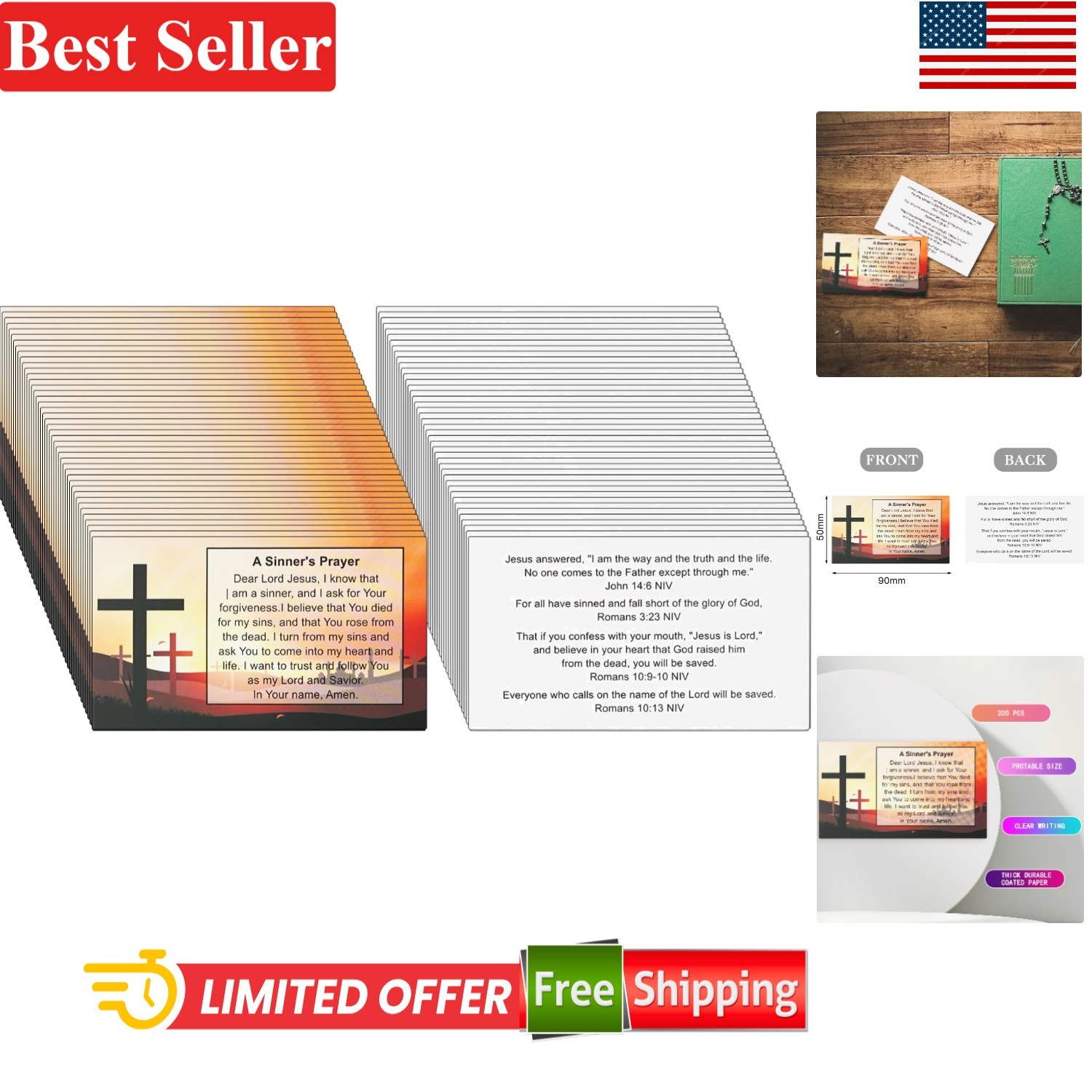 Sinner’s Prayer Pocket Cards – 200 Durable Bible Verse Cards for All Occasions