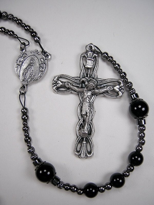 Womens Black Onyx Rosary Catholic 20+” Geniune BLACK Onyx Católico Rosario