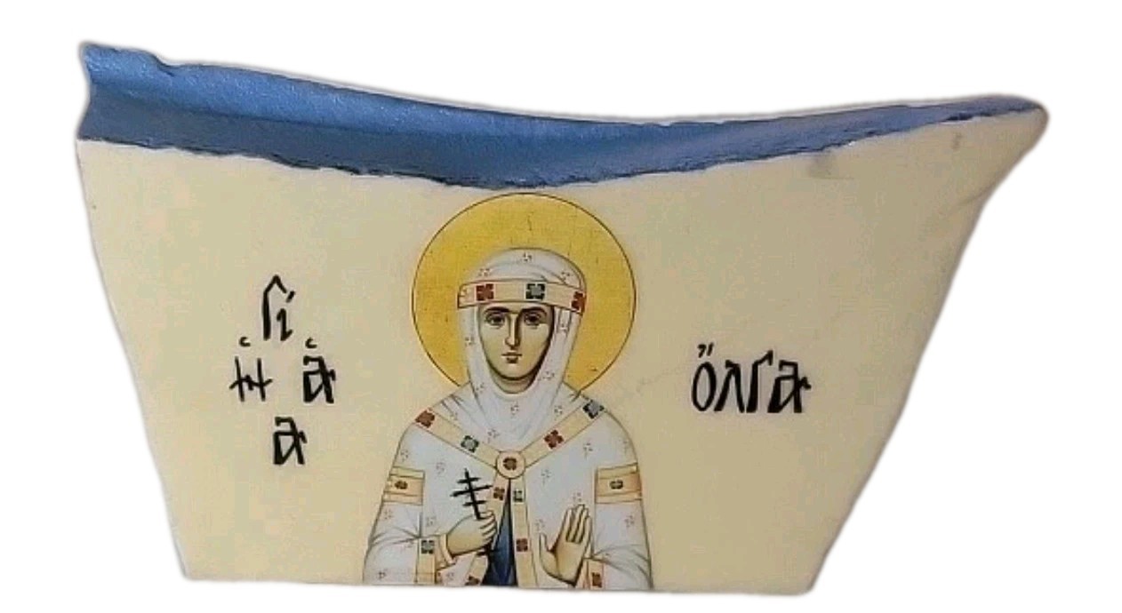 Saint Olga Queen Of Russia Greek Orthodox Icons Ona Enamel Painting On Stone Ec