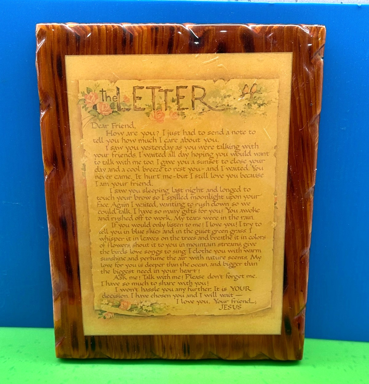 Vintage Wooden Plaque The Letter from Jesus Christian Religion Wall Decor 9.5″