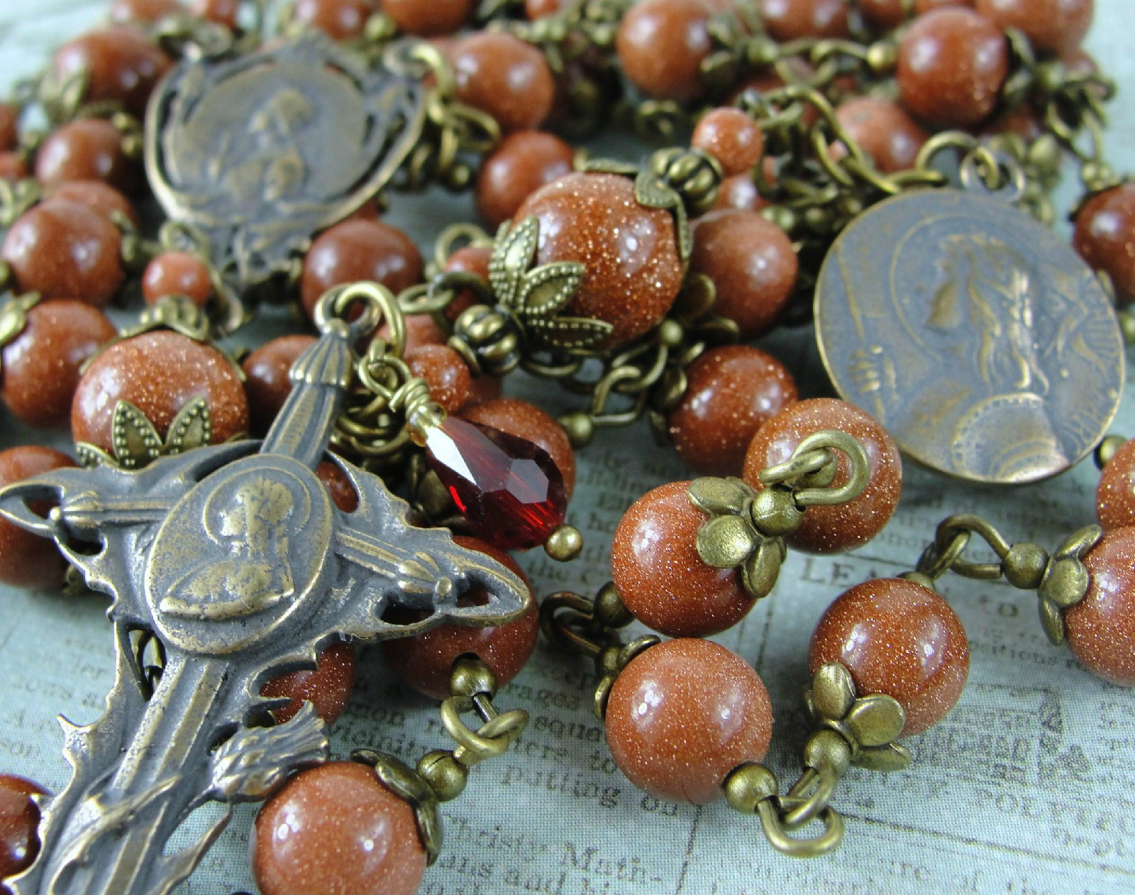 LG. Rosary St Michael The Archangel Black Onyx Antique Bronze Hand Made