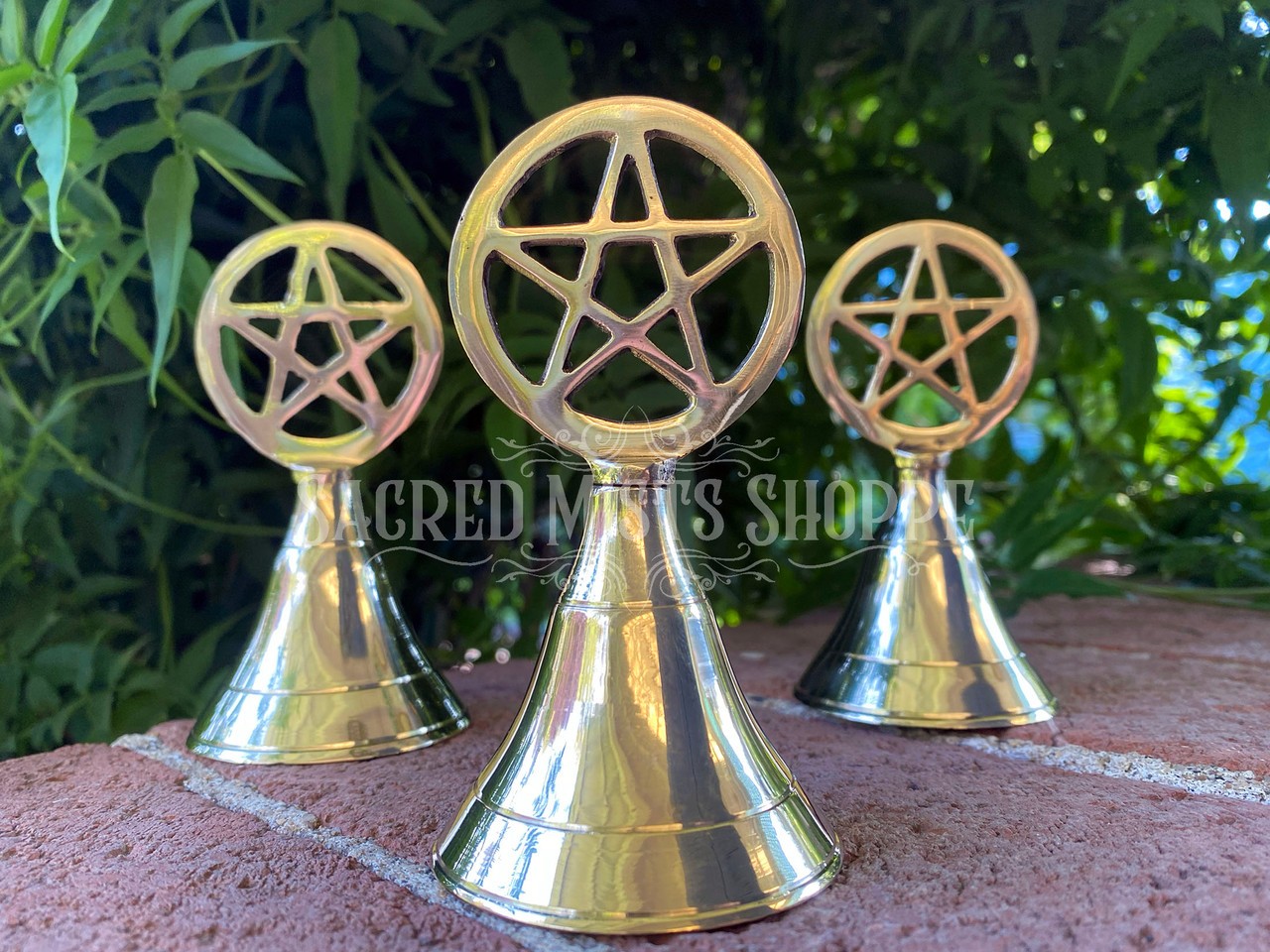 Pentacle Brass Altar Bell for Ritual, Ceremony, Energy Transmutation, Cleansing