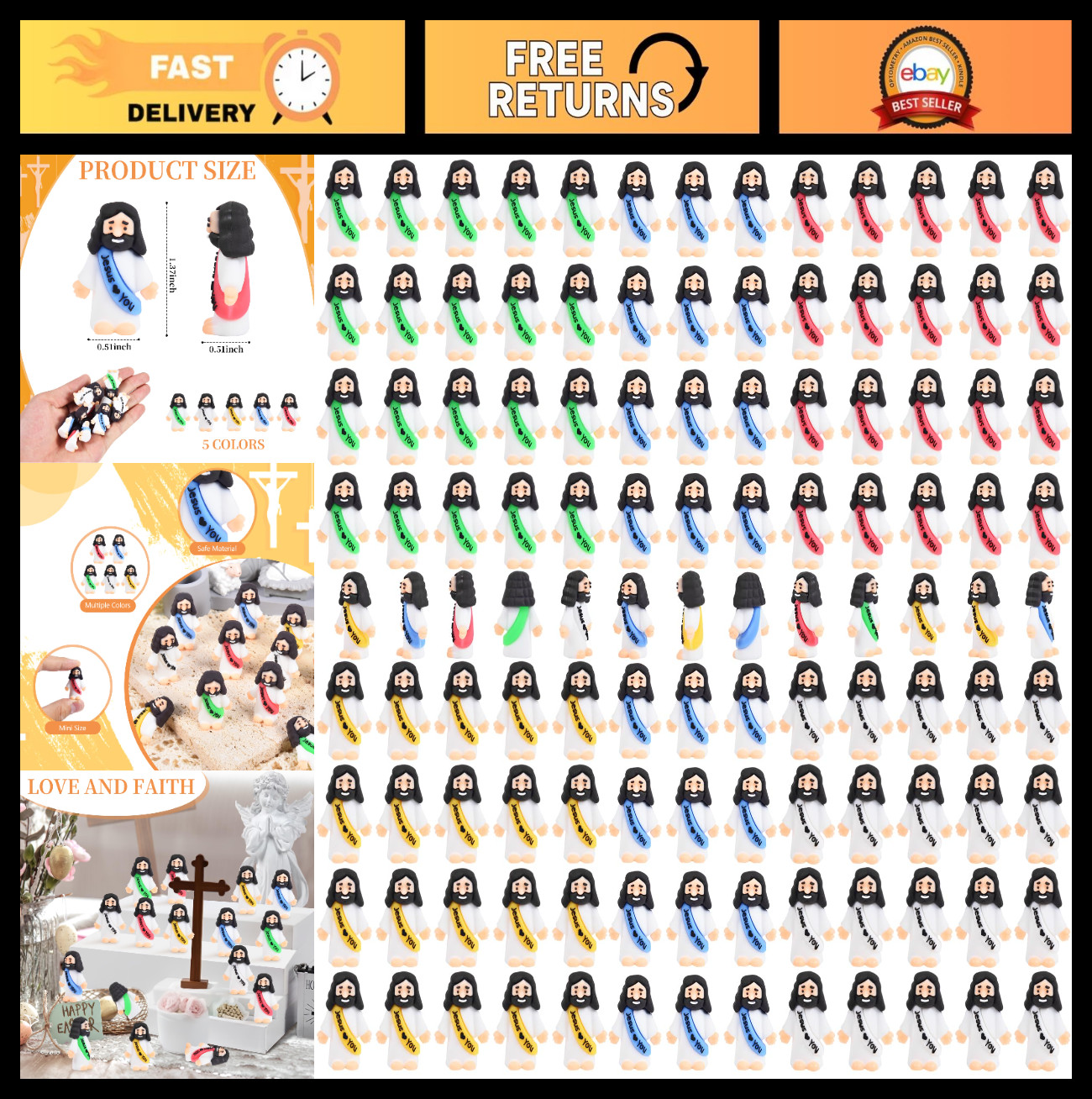 100 PCS Mini Jesus Figurines – Tiny Pocket Rubber Figures for Religious Favors,