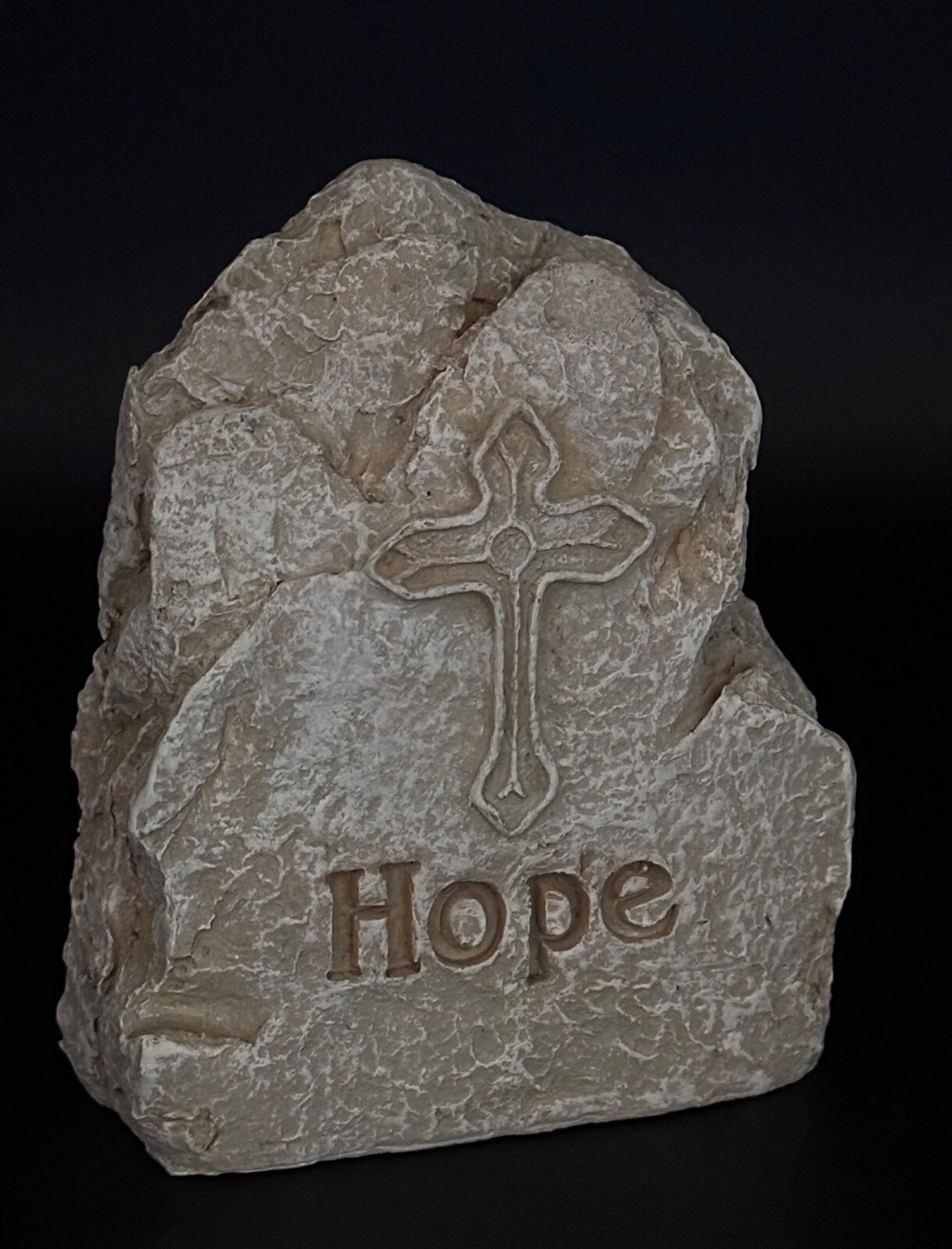 Vintage Inspirational Resin Stone Rock “Hope” Statue Cross Crucifix NIB NOS