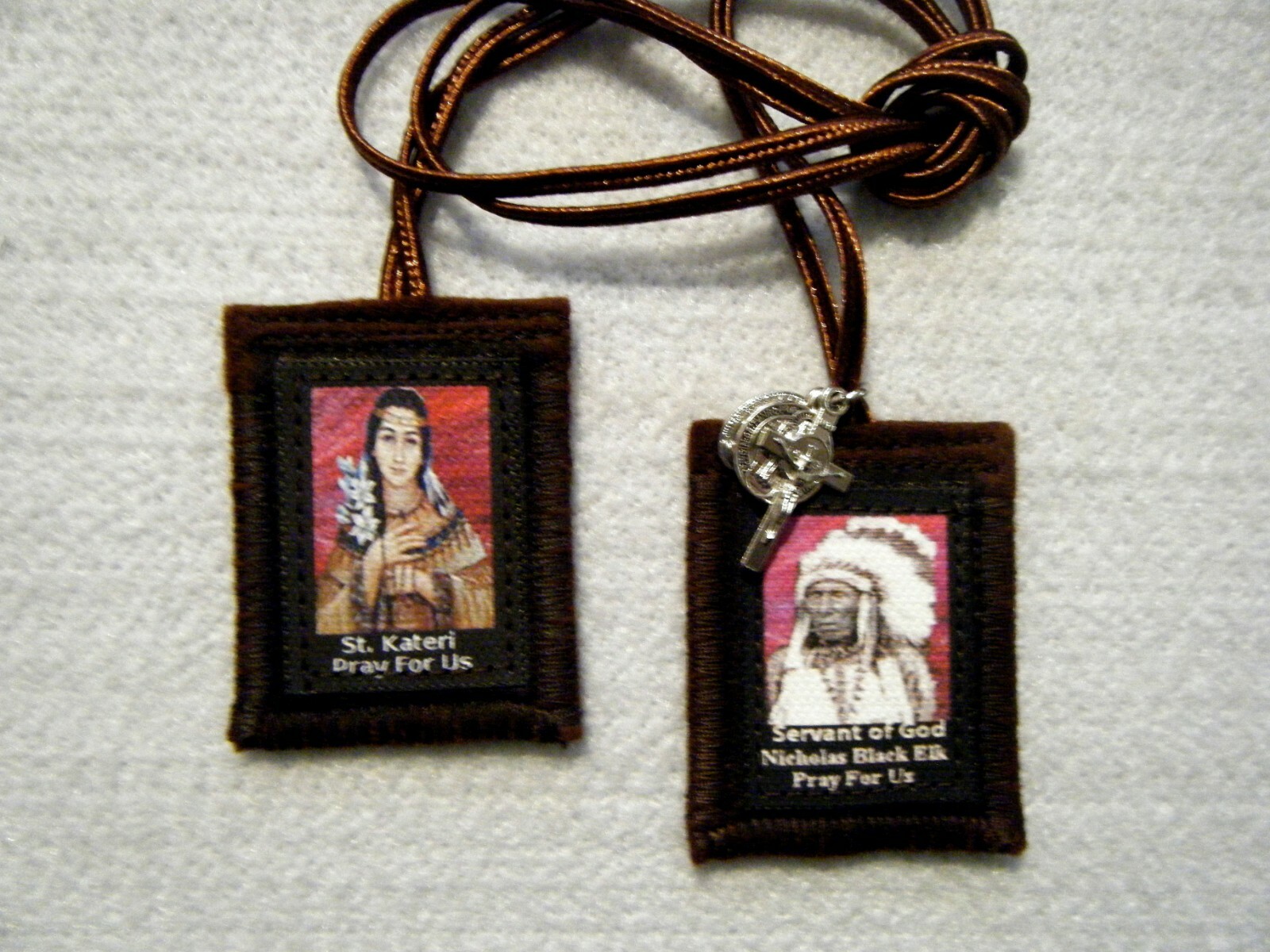 Nicholas Black Elk St. Kateri Brown Scapular 100%Wool Handmade in USA