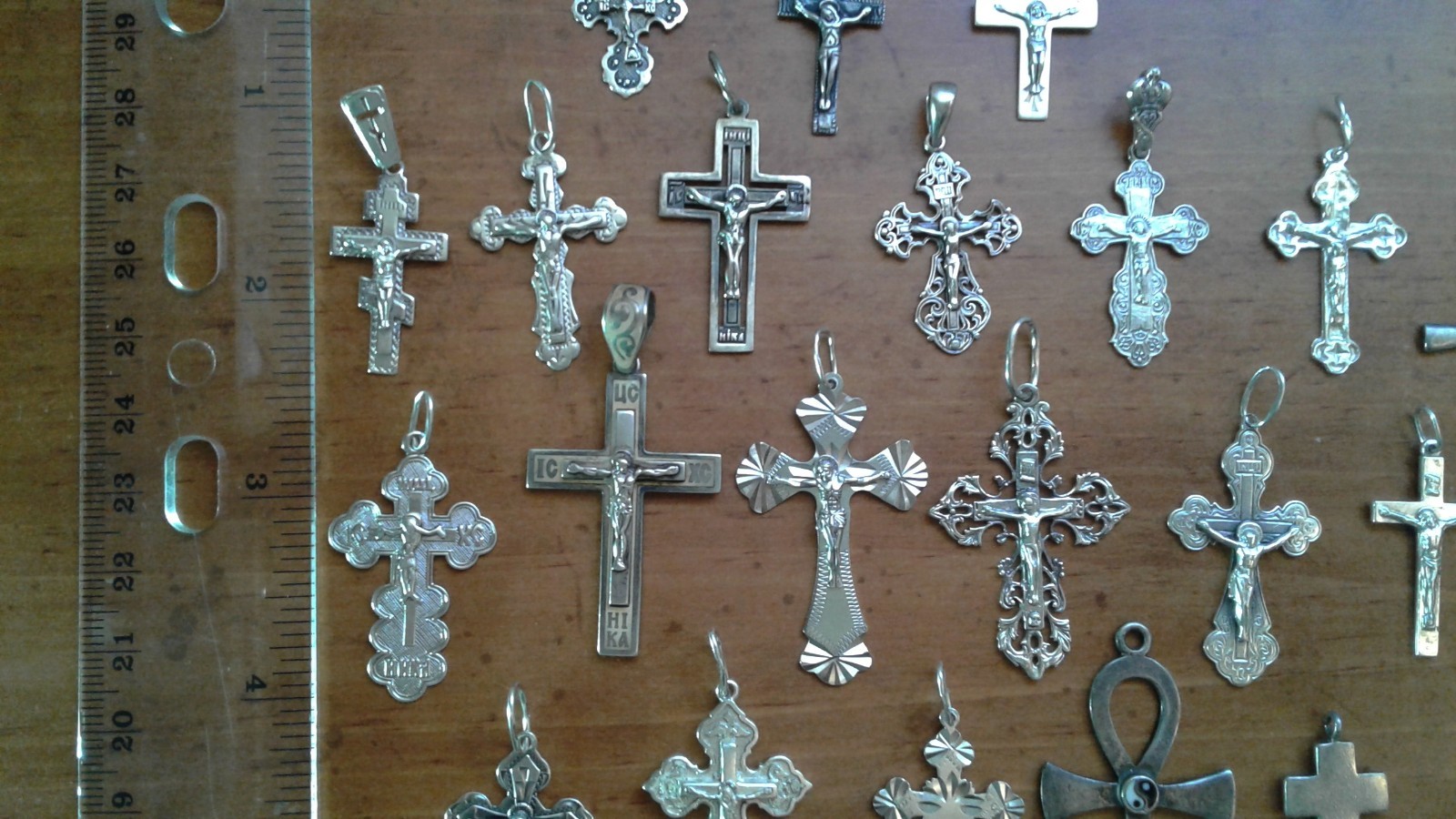 LOT OF 21 VTG ORTHODOX STERLING SILVER CROSSES 48g FOR REFURBISHING /ARTS/CRAFTS