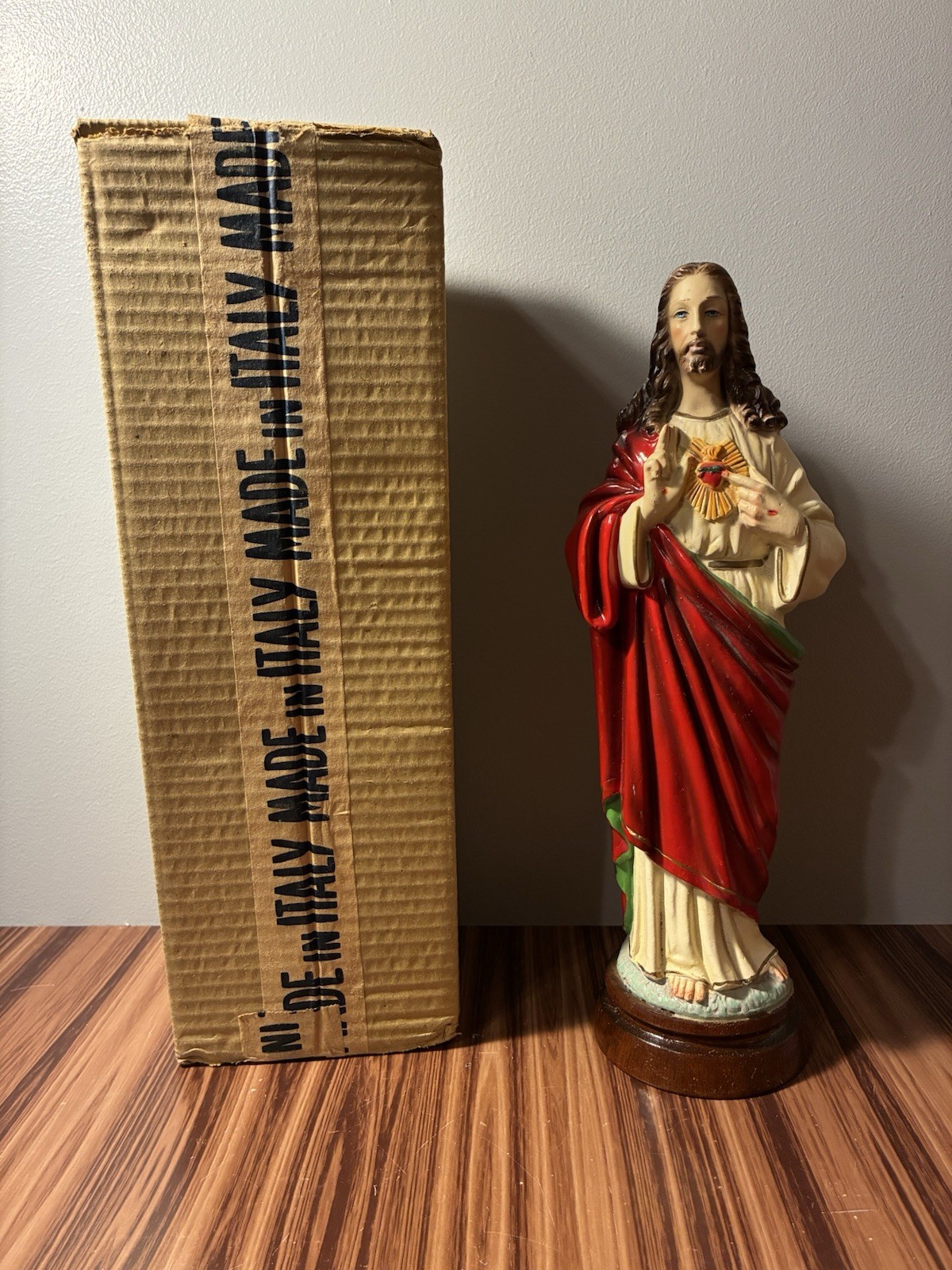 Vintage 1950’s Hand-Painted Sacred Heart of Jesus Statue 12” Made In Italy