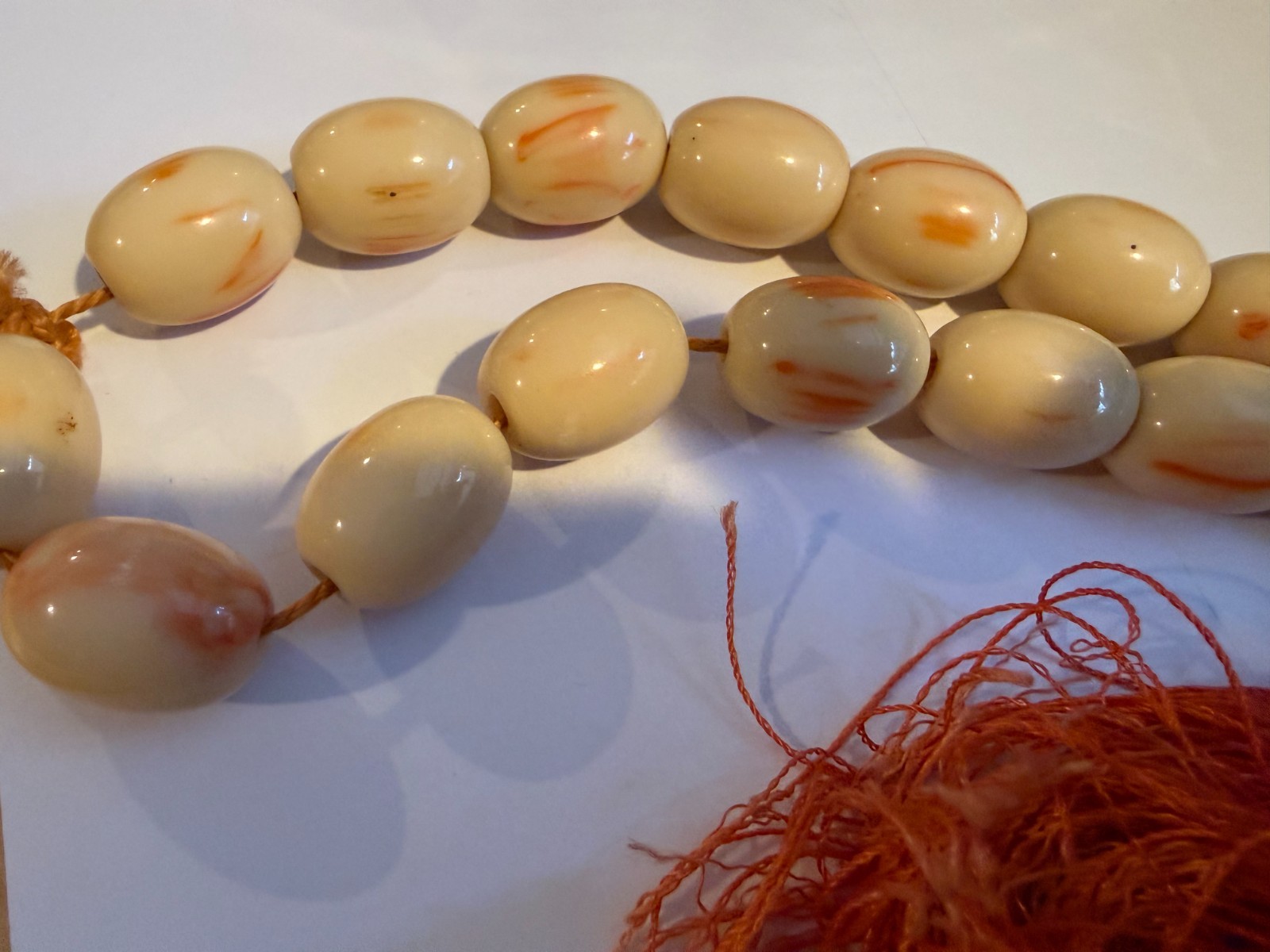 Greek Worry Beads Komboloi Cyprus Prayer Necklace 16 beads orange tassel 14″L