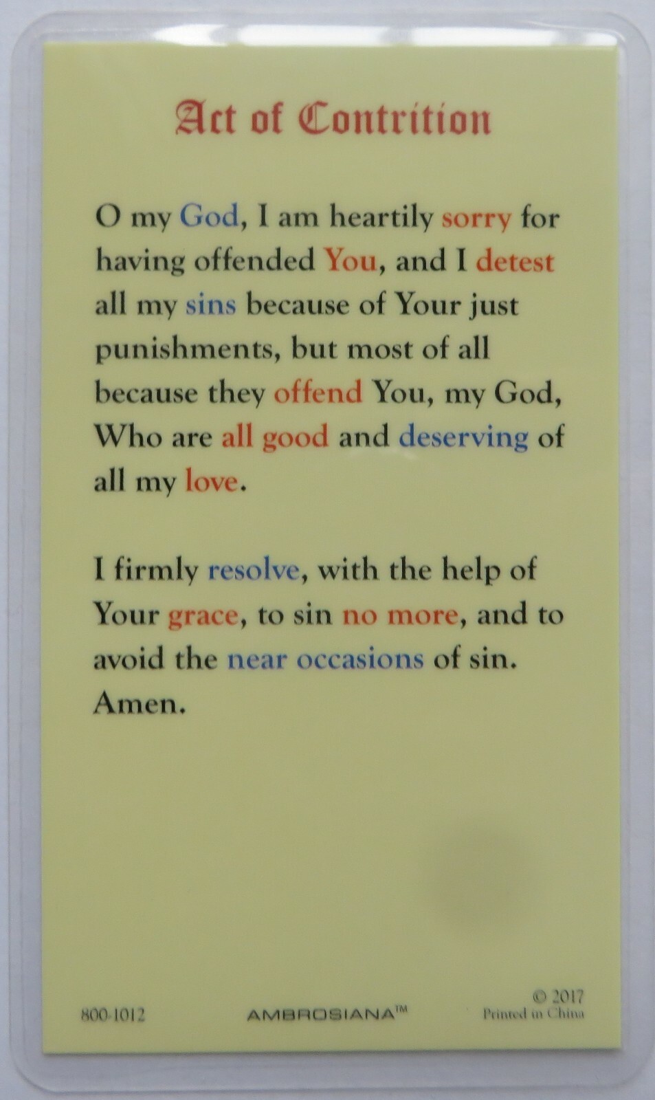 Act of Contrition – Laminated Holy Card