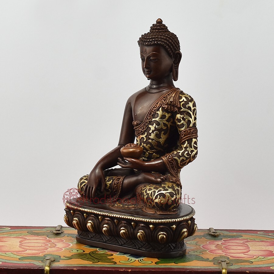 Hand Carved Silver in Oxidation Finish 7.25″ Shakyamuni Buddha Statue