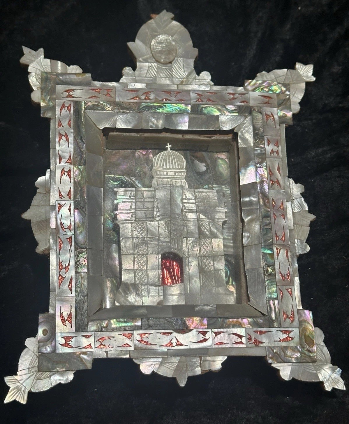 Vintage Mother Of Pearl Religious Art Shadow Box Frame The Dome LOVELY 💕