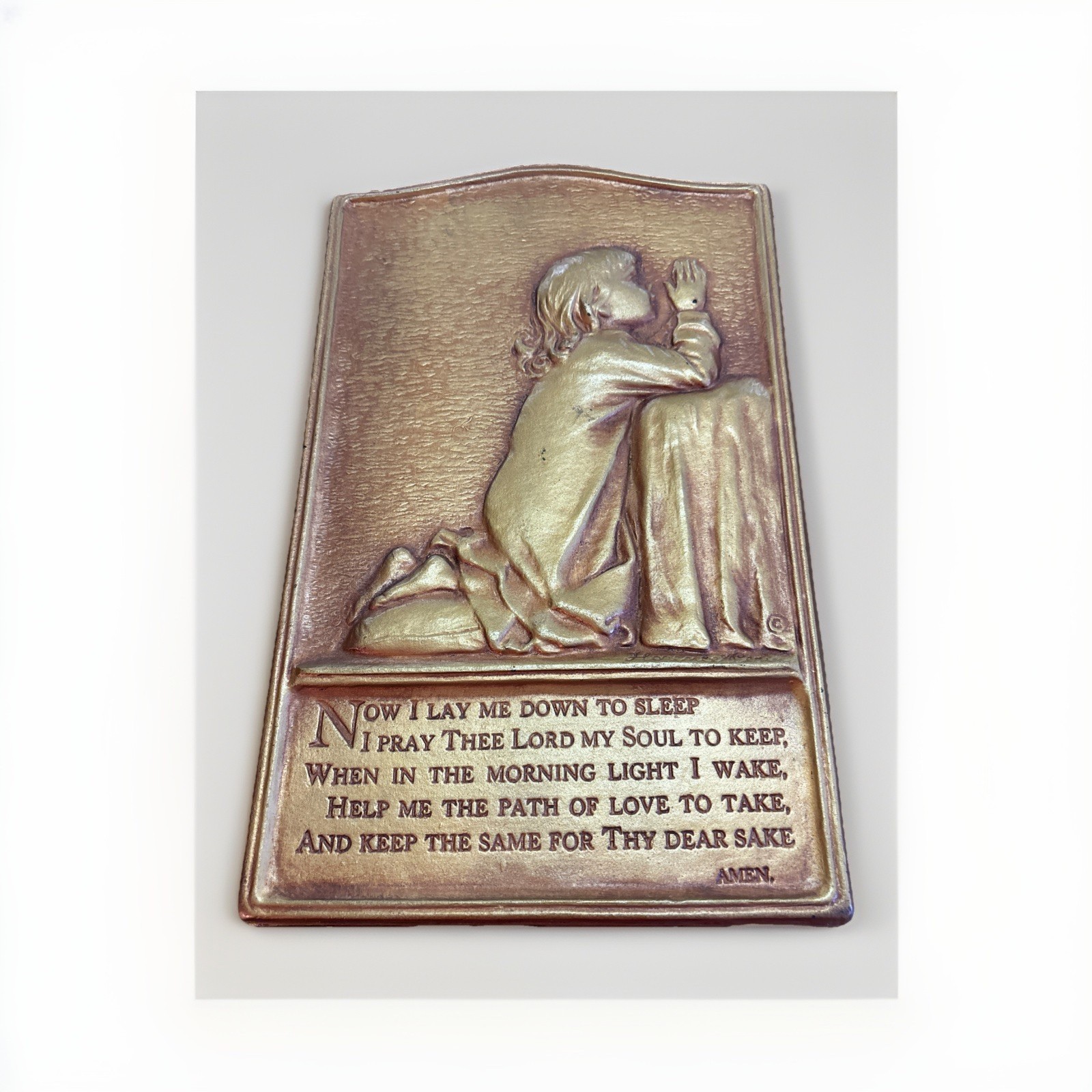 Antique Bronze Metal Relief Children’s Bedtime Prayer*Now I lay me down to sleep