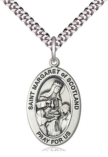 St Margaret of Scotland Medal 1″ Sterling on a 24″ Endless Rhodium Curb Chain
