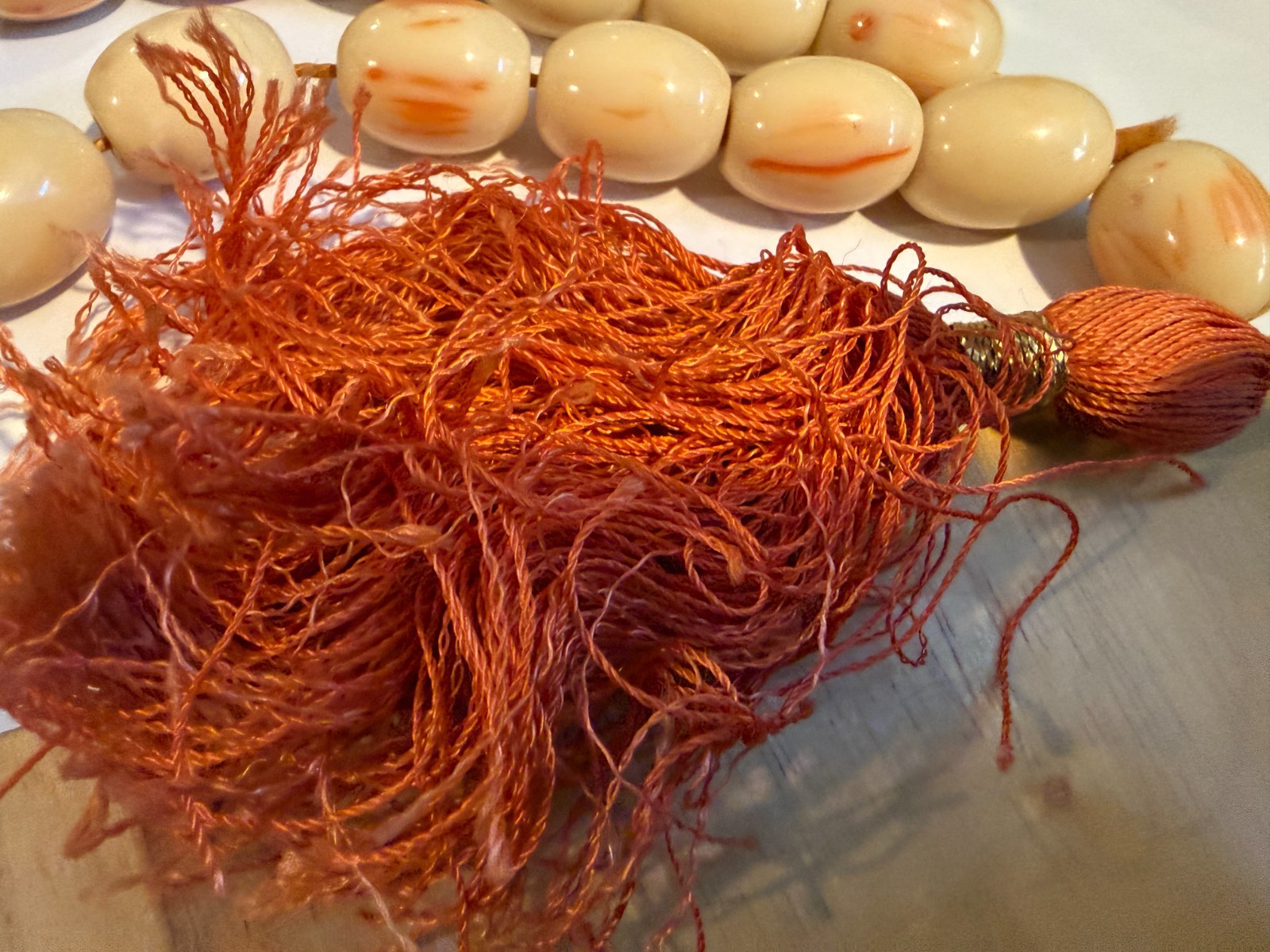 Greek Worry Beads Komboloi Cyprus Prayer Necklace 16 beads orange tassel 14″L