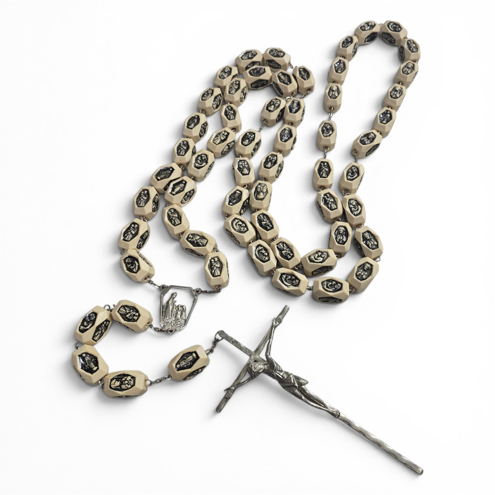 Giant 66″ Fatima Rosary Beads 8″ Crucifix 59pc Carved 1.25″ Resin Bead Rosary