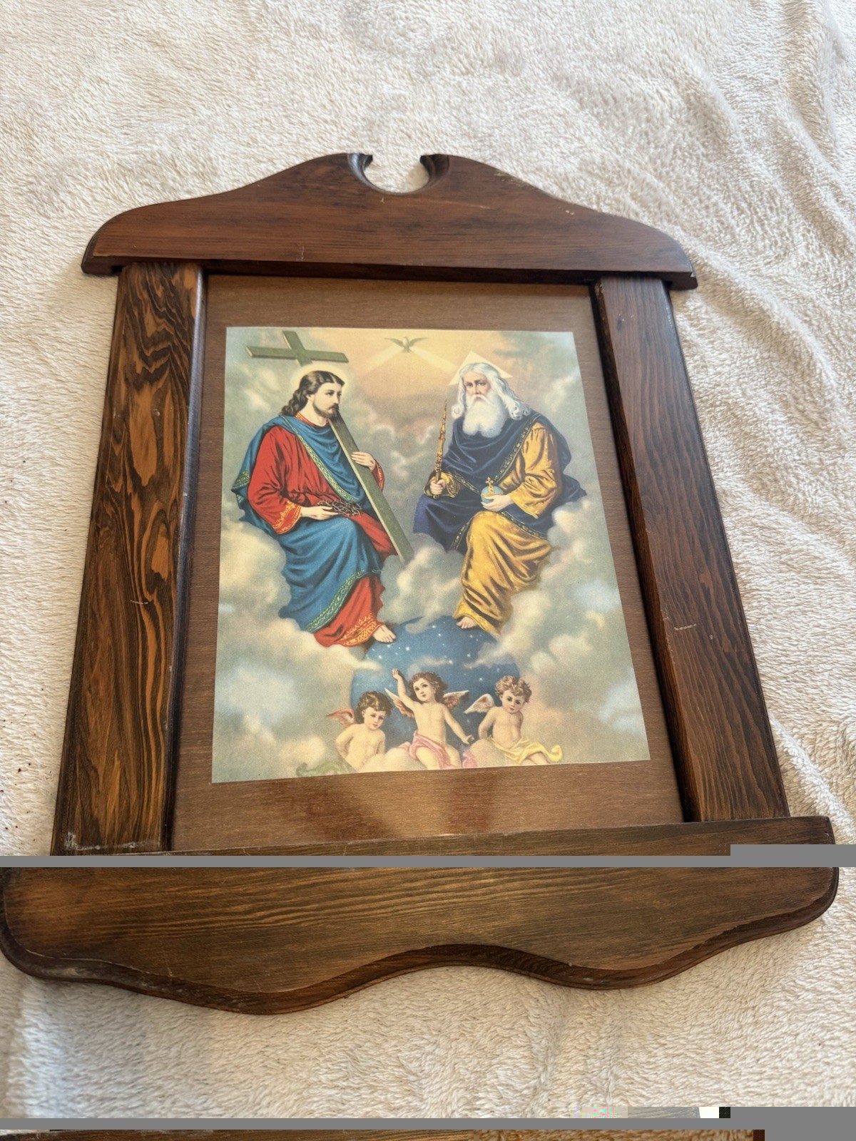 * VINTAGE FRAMED GOD & HIS SON IN HEAVEN PLAQUE 19”