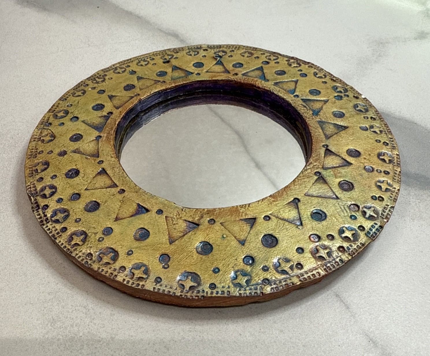 Connie Remaly Embossed Layered Handmade Studio Art Pottery Miniature Mirror