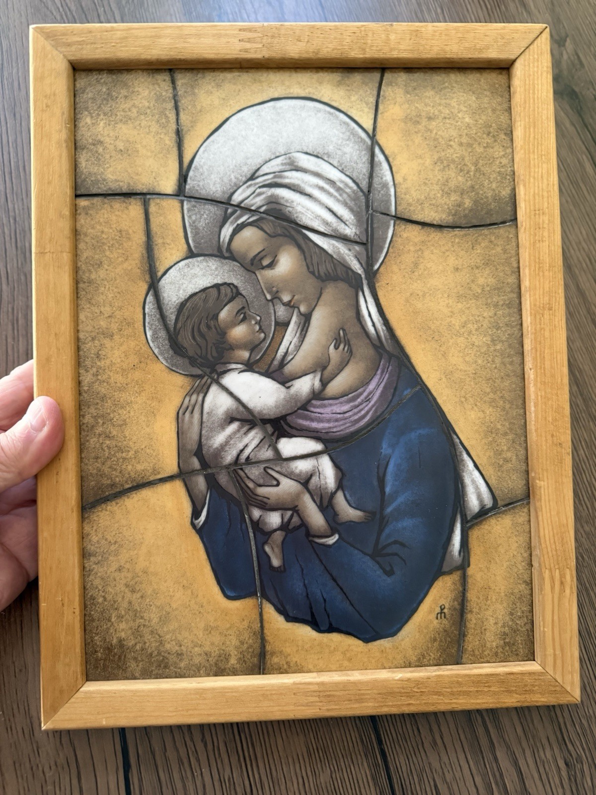 Gebroeders Paridon MADONNA CHILD Opaline Stained Glass Icon VTG 8.5 X 11” Dutch