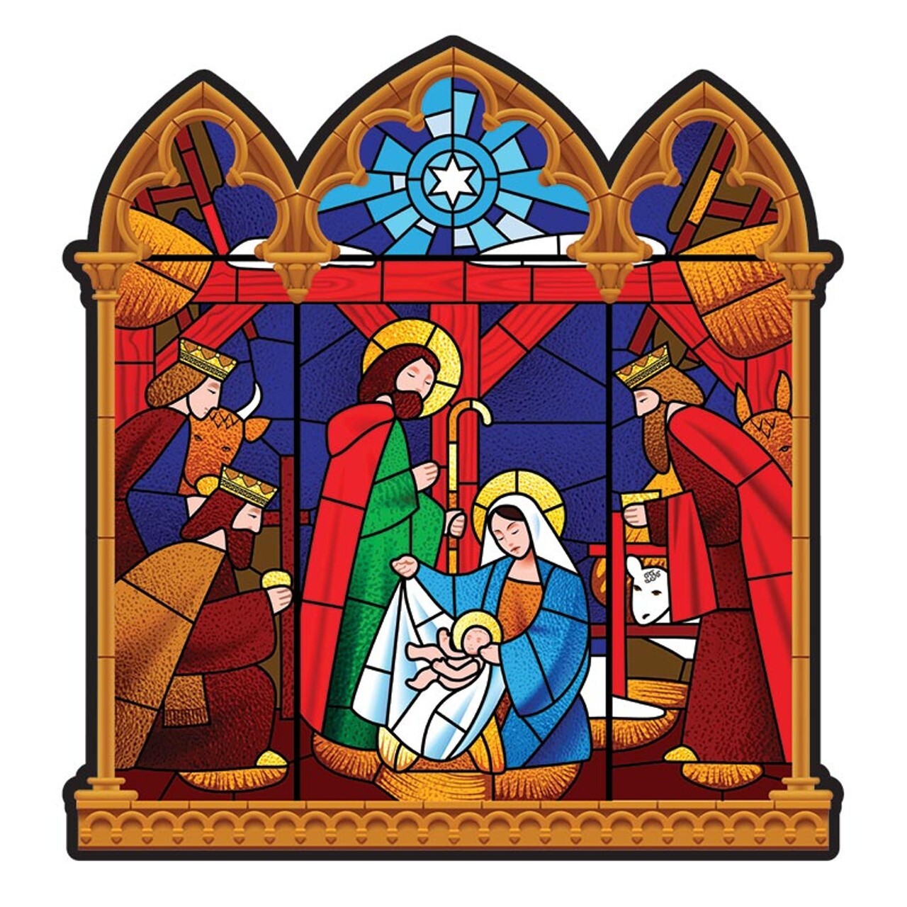 Christmas Nativity Stained Glass Look Static Decal Vinyl 6″ High Catholic