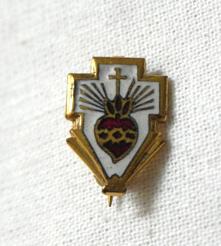 Sacred Heart of Jesus enamel lapel pin Cross Shield shape Unknown Vintage