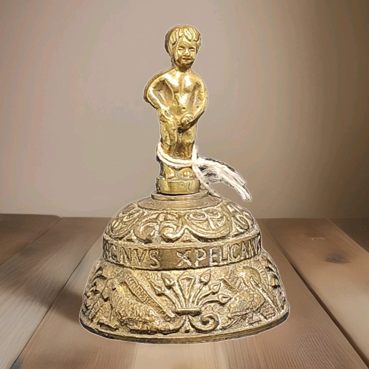 Vintage Brass Bell Manneken Pis – Evangelist Symbols, Pelican, Eagle, Lion