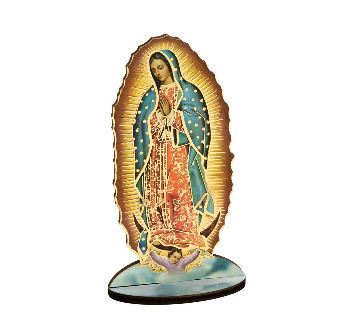 Laser Cut Our Lady of Guadalupe 6″ Standing Wooden Statue Figure NEW – ITALY