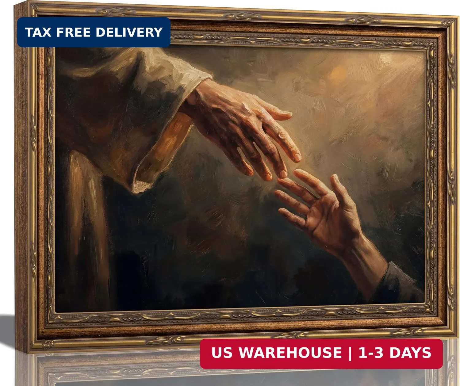 Hjovialize Vintage Gold Framed The Hand of God Wall Art, Jesus Christian Canvas