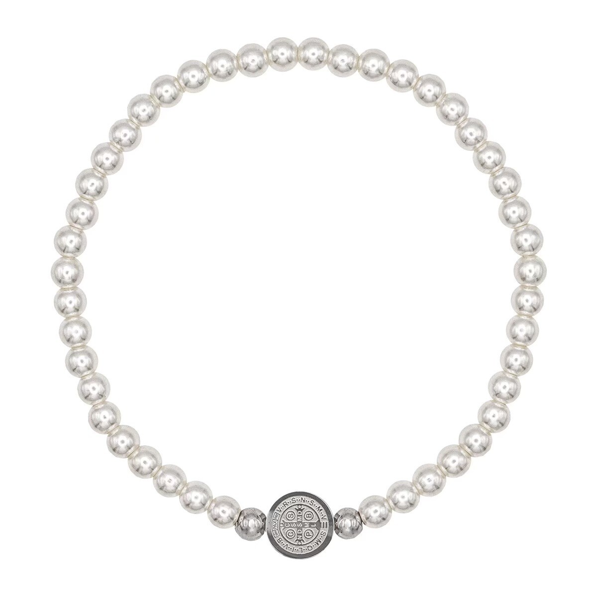 Catholic Town Bracelet with stainless steel St Benedict medal and 4mm beads (S)