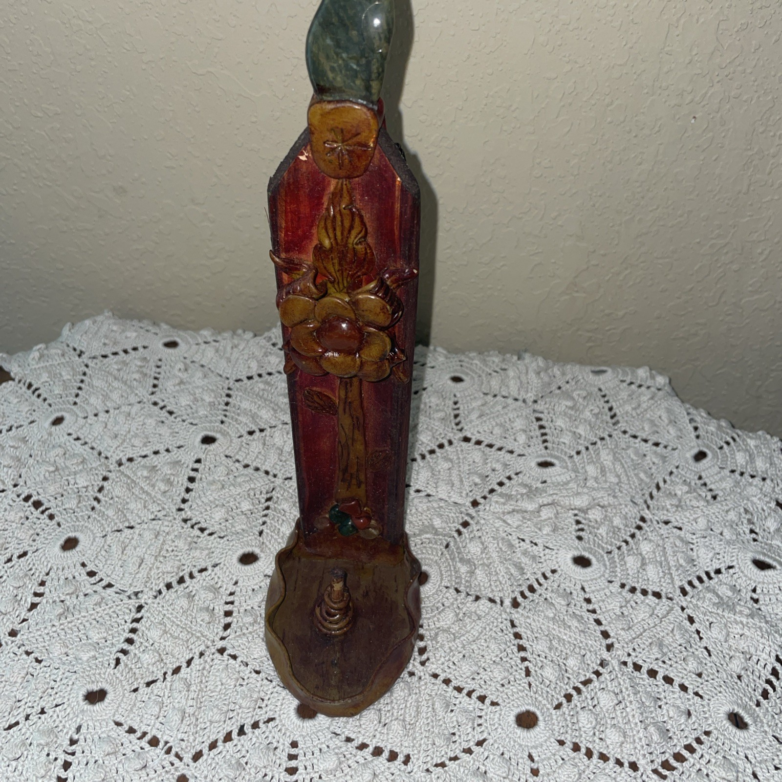 Incense Stick Holder Burner Wood Carving Stones Zen Meditation 11” Sit/Hang PERU