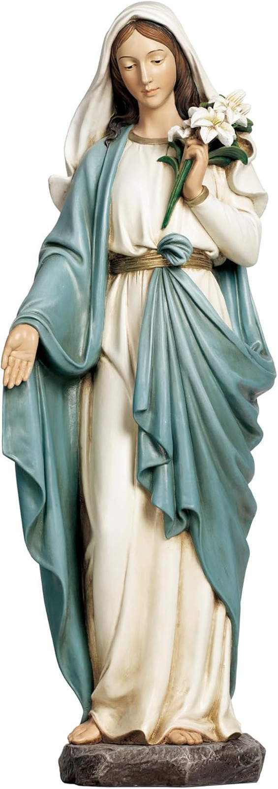 Virgin Mary Garden Statue, 24 Inches Saint Mary Holding Lilies Outdoor Sculpture
