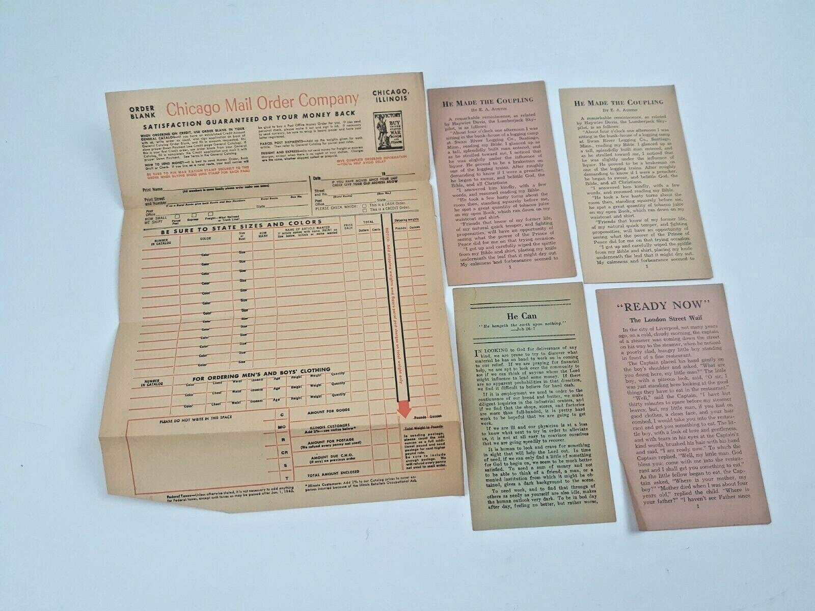 4 Short Story Pamphlets and a 1943 Exchange Order Blank. Found all together.