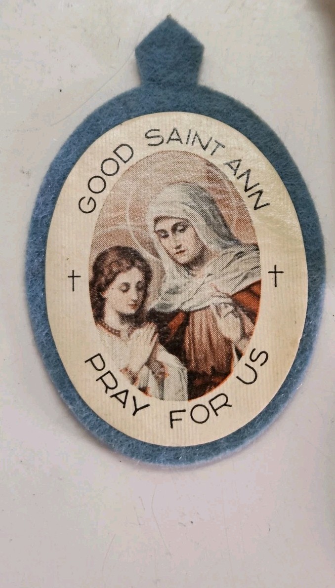 Lot Of Vintage Catholic Medallions Ribbon, Felt, Metal Joseph Mary Saint Ann