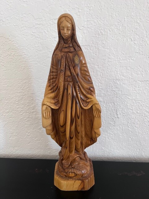 JERUSALEM OLIVE WOOD CARVING VIRGIN MARY 12 INCHES