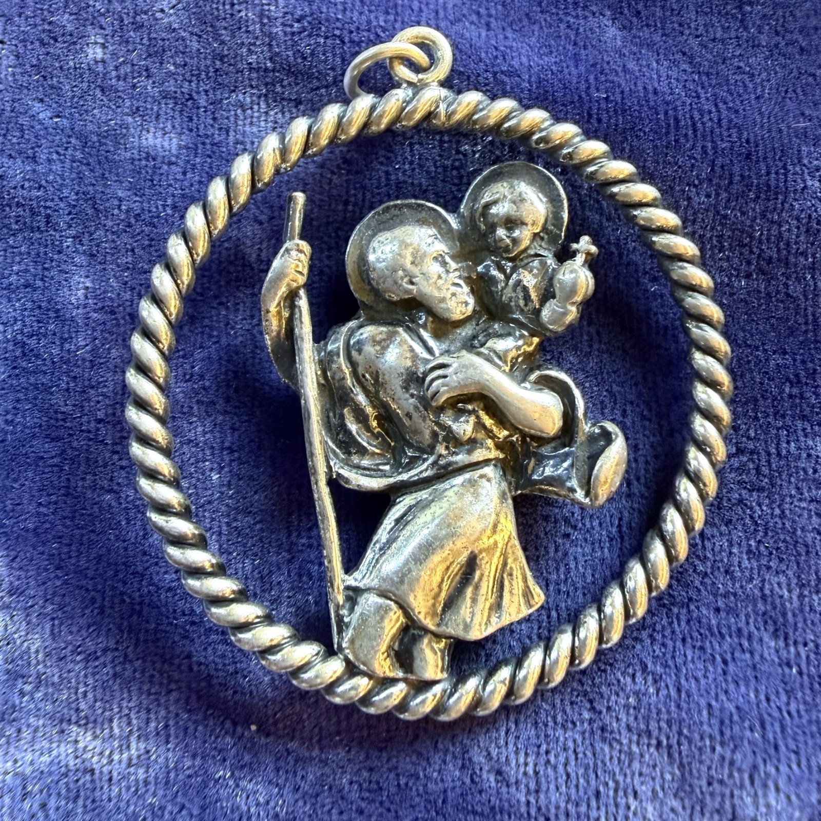 Large Sterling Silver Saint Christopher Medal Pendant 47x42mm 24