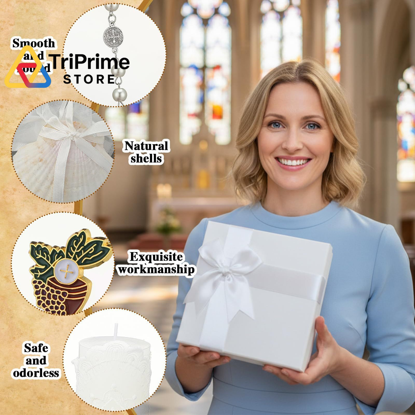 7 Pcs White Baptism Candle Set Catholic Baptismal Candle Towel Rosary Necklace S