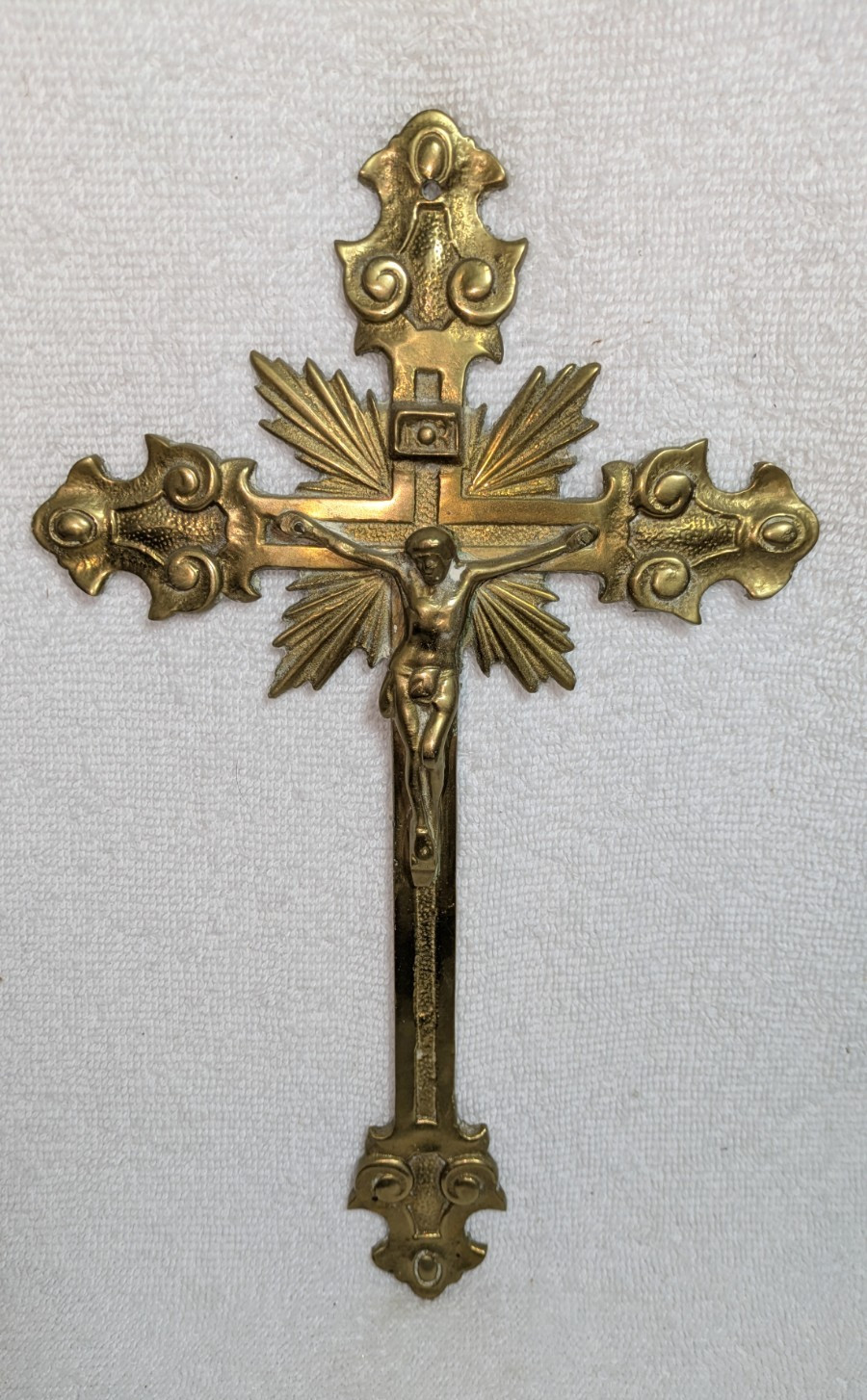 Vtg Solid Brass Crucifix Religious Church Jesus On The Cross Ornate Italy 10″