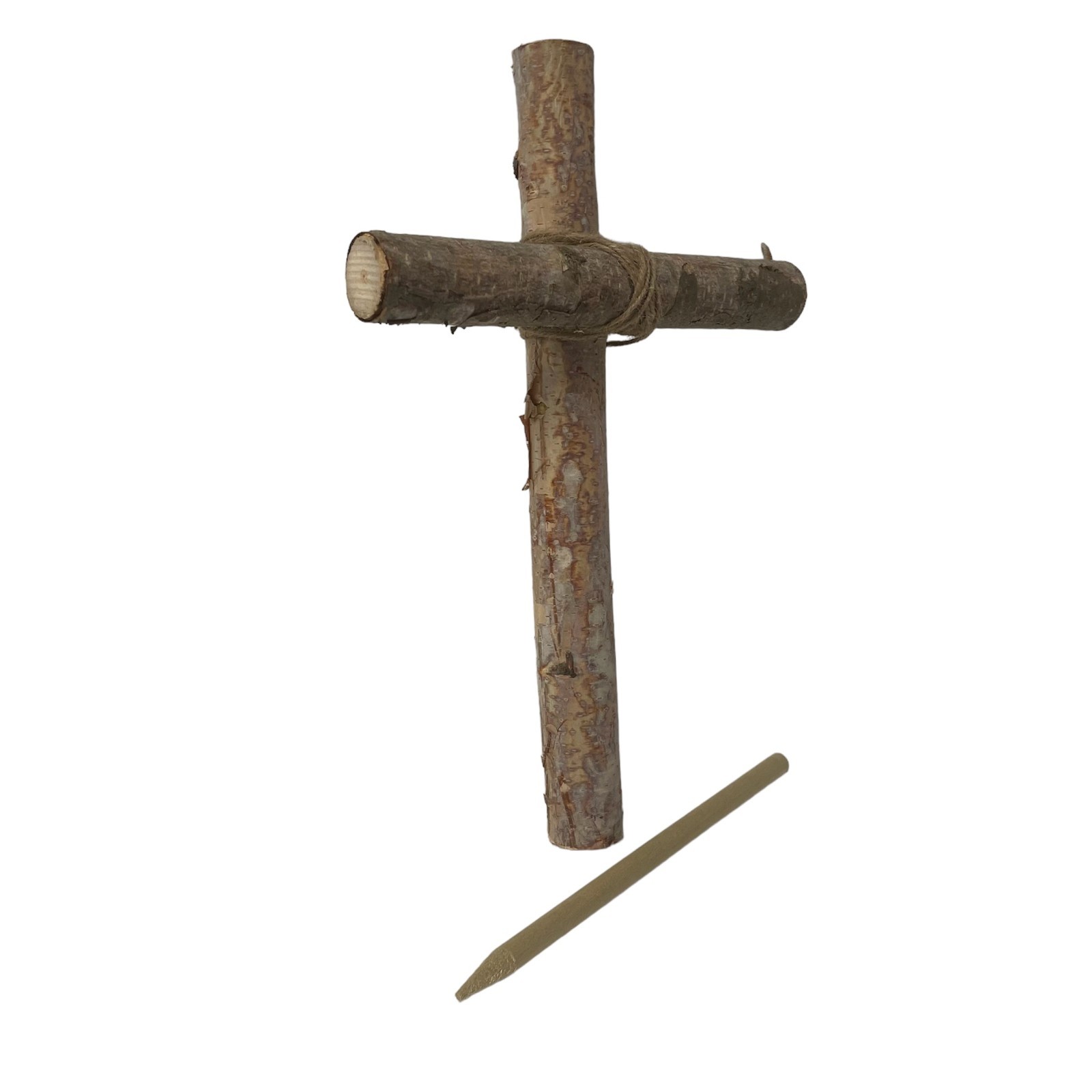 Birch Wood Handmade Religious Cross Rustic Primitive Plant Stake Or Wall Hanging