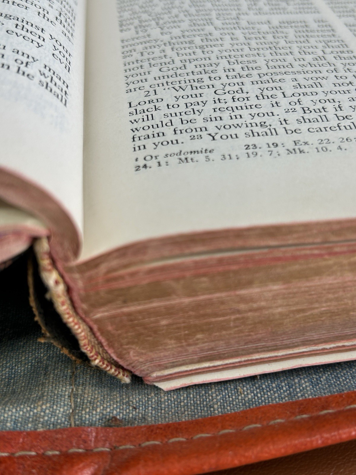 Vintage Holy Bible 1952 Thomas Nelson & Sons Worn Has Character Denim Cover